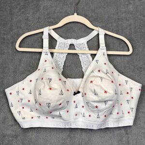 Cacique 48DD Bra Unlined No Wire Lace Racerback Nautical Sailboat Star White Red